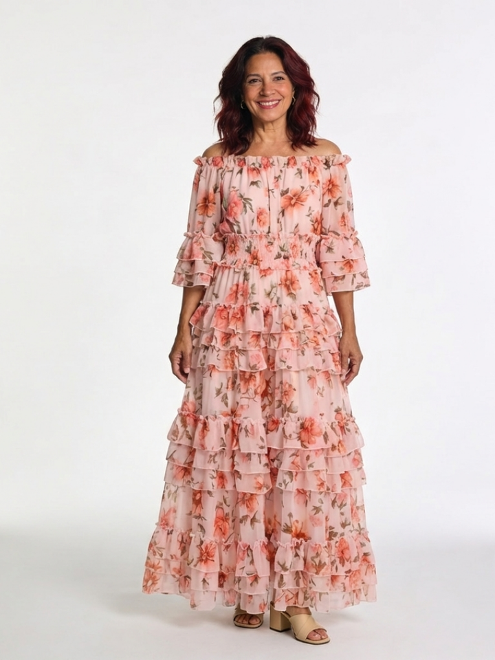 Rosalie | Off-Shoulder Floral Ruffle Tiered Maxi Dress