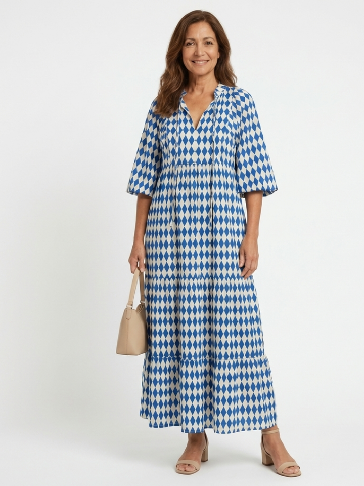 Elodie | Dress with Diamond Pattern and Tiered Skirt