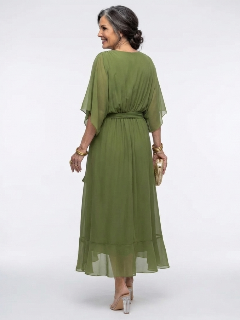 Elysia | V-Neck Draped Waist Midi Dress