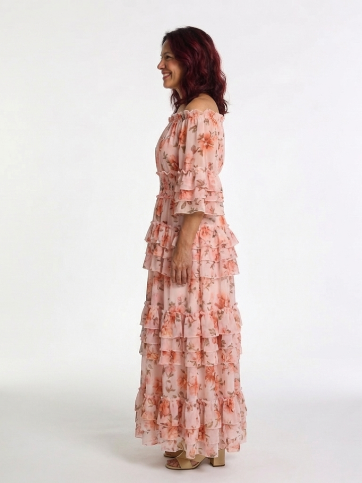 Rosalie | Off-Shoulder Floral Ruffle Tiered Maxi Dress