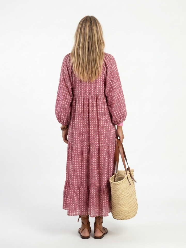 Arlette | Geometric Print Midi Dress with Long Sleeves