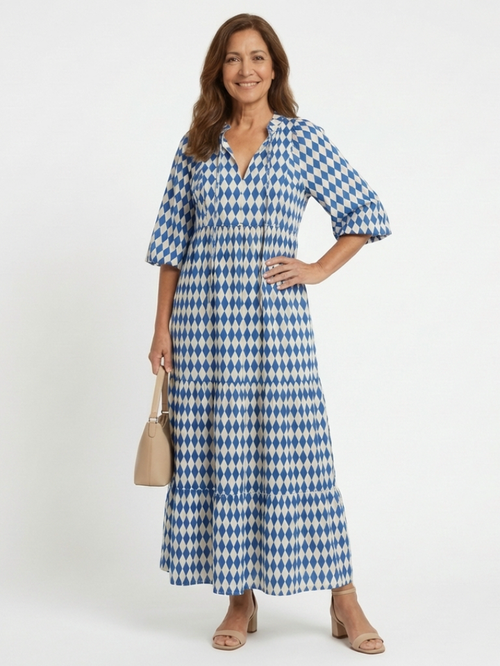 Elodie | Dress with Diamond Pattern and Tiered Skirt