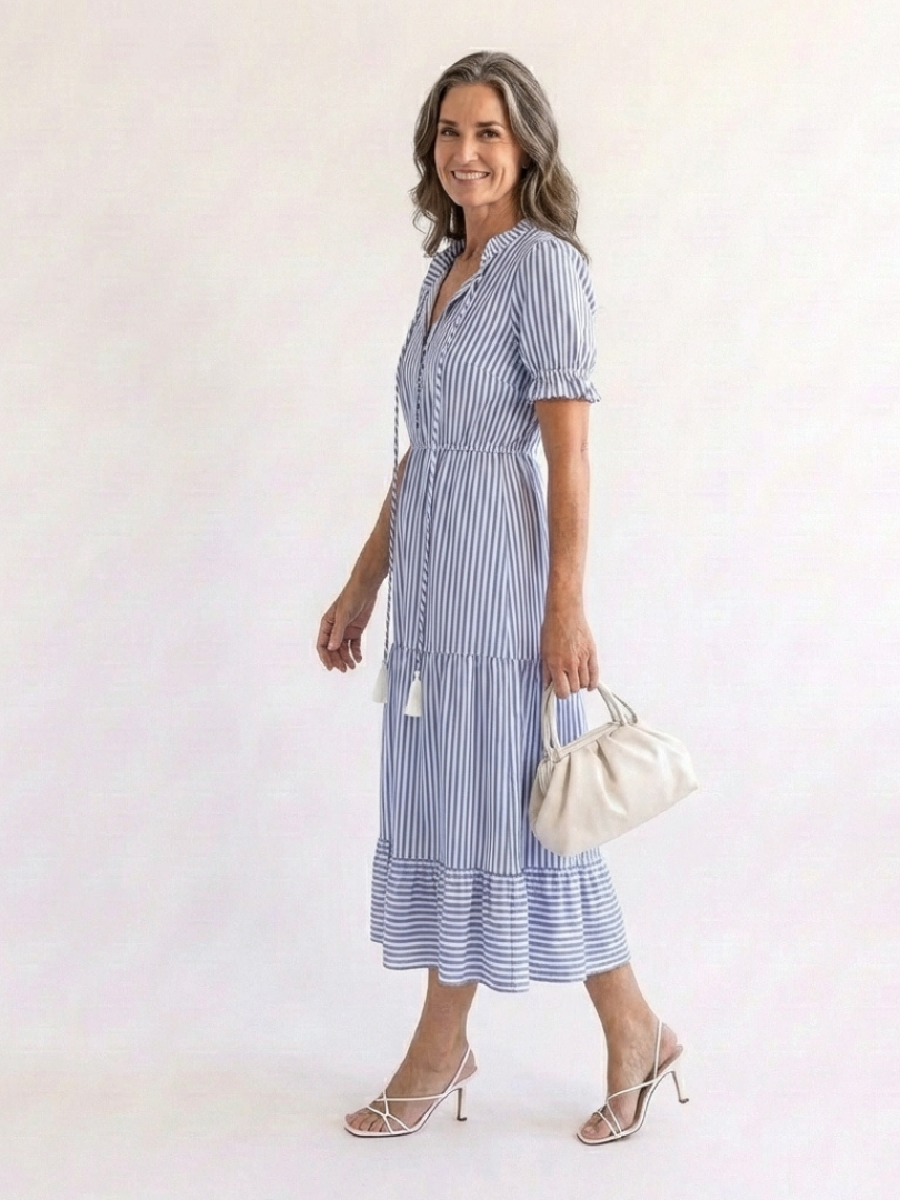 Dakota | Short-Sleeved Striped Layered Midi Dress