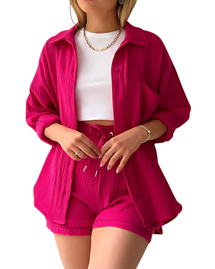 Maylee - Cotton Button-Up Shorts Set