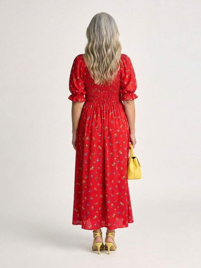 Delphine | Midi Dress with Square Neckline and Floral Pattern