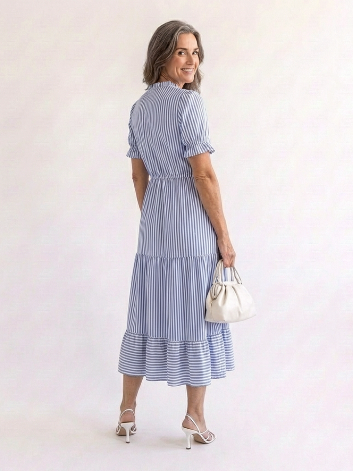 Dakota | Short-Sleeved Striped Layered Midi Dress