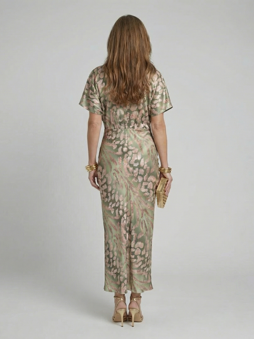 Coralie | Abstract Print V-Neck Wrap Waist Midi Dress