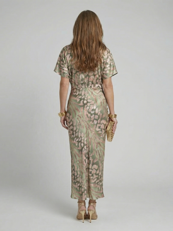 Coralie | Abstract Print V-Neck Wrap Waist Midi Dress