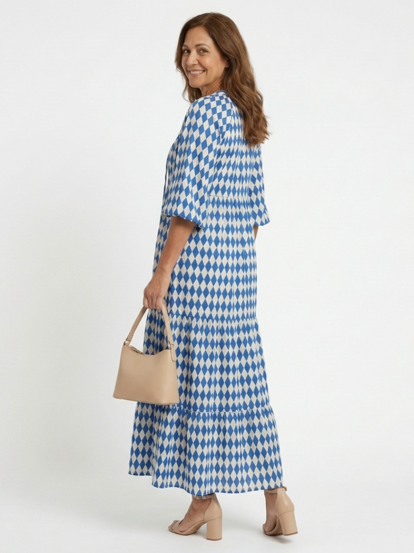 Elodie | Dress with Diamond Pattern and Tiered Skirt