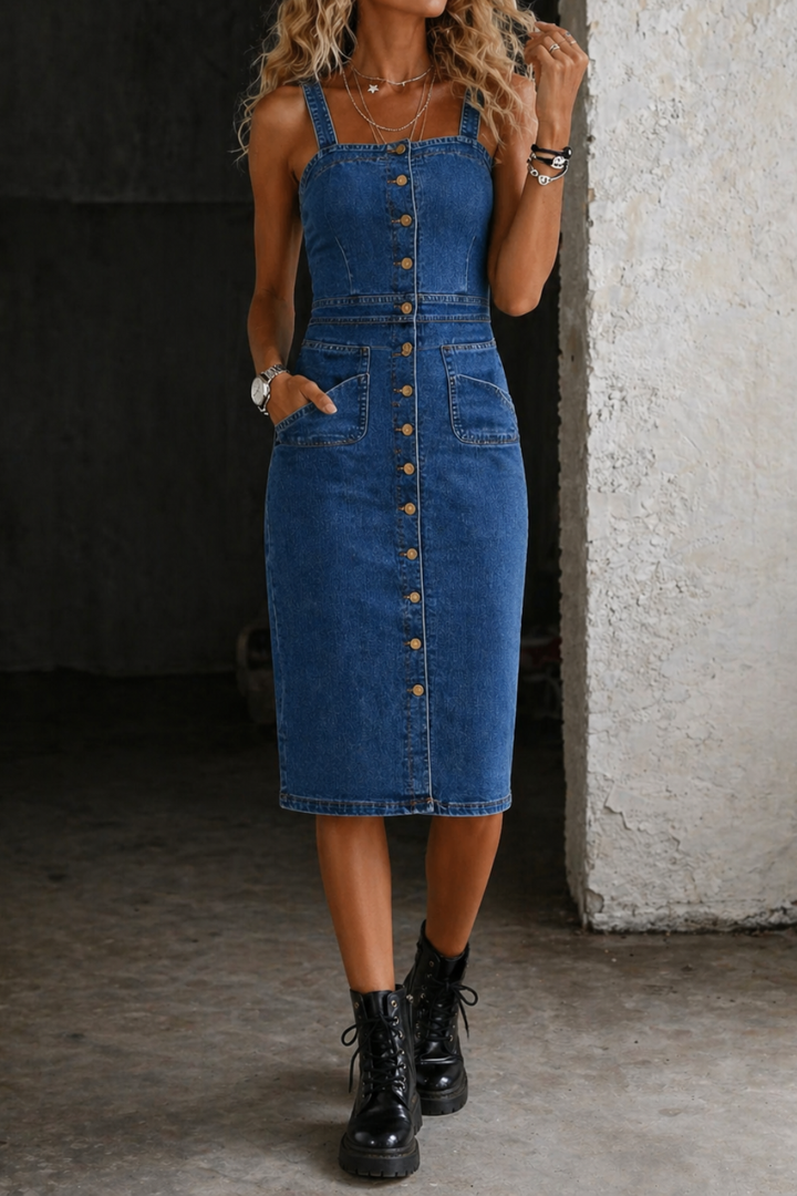 Indira | Denim Dress with Button Placket