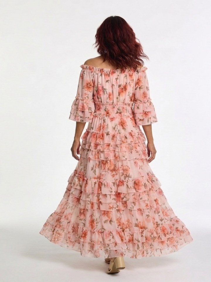 Rosalie | Off-Shoulder Floral Ruffle Tiered Maxi Dress