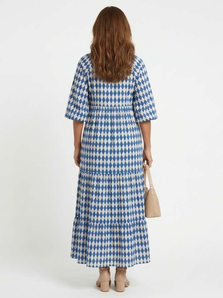 Elodie | Dress with Diamond Pattern and Tiered Skirt