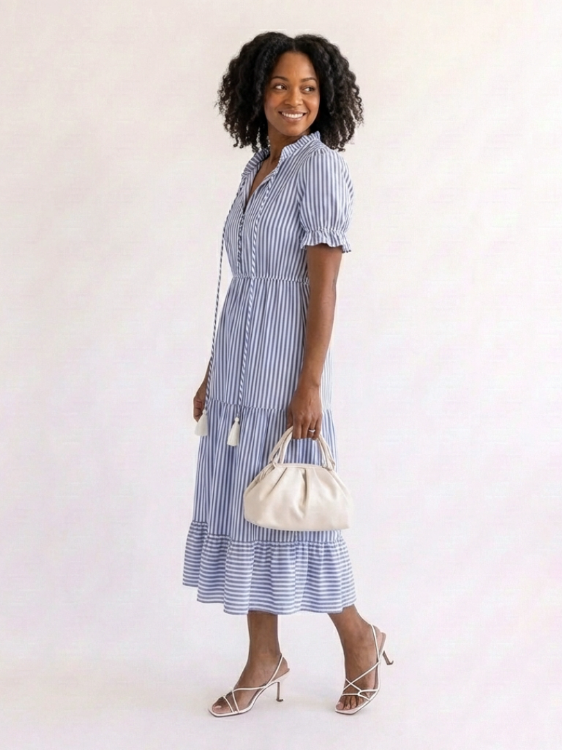 Dakota | Short-Sleeved Striped Layered Midi Dress