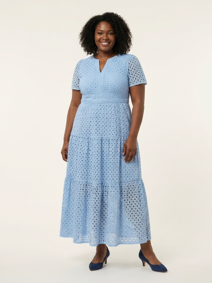 Brielle | V-Neck Short Sleeve Tiered Midi Dress