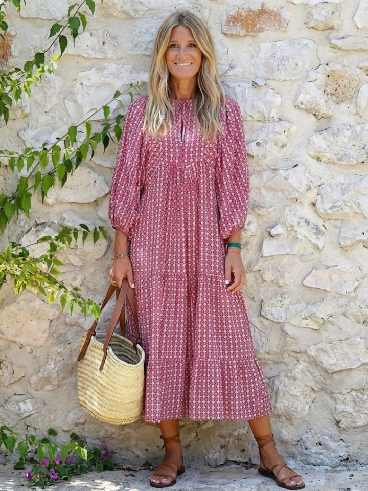 Arlette | Geometric Print Midi Dress with Long Sleeves
