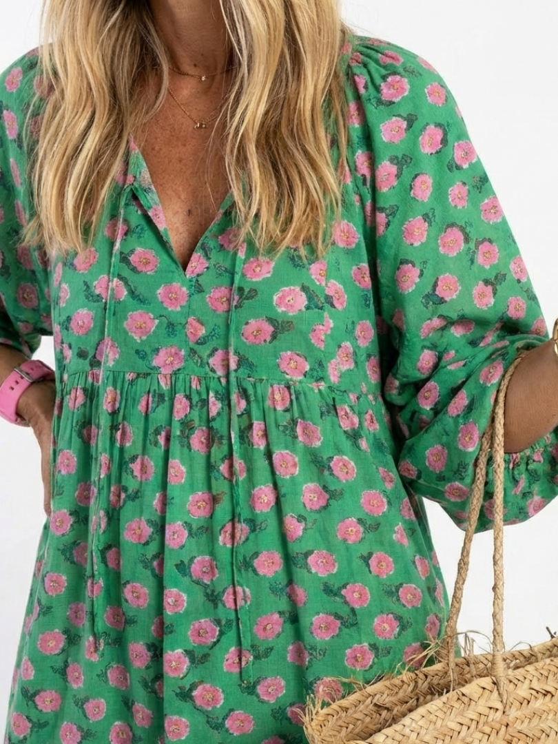 Fiora | Floral Print V-Neck Tiered Midi Dress