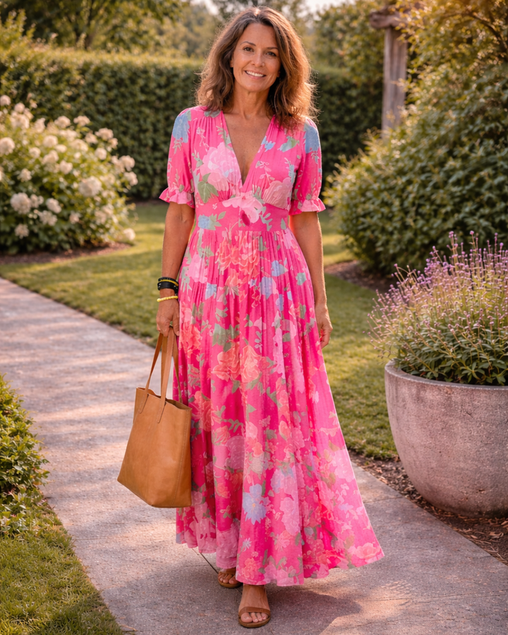 Ione | Short Sleeveless V-Neck Floral Midi Dress (copy)