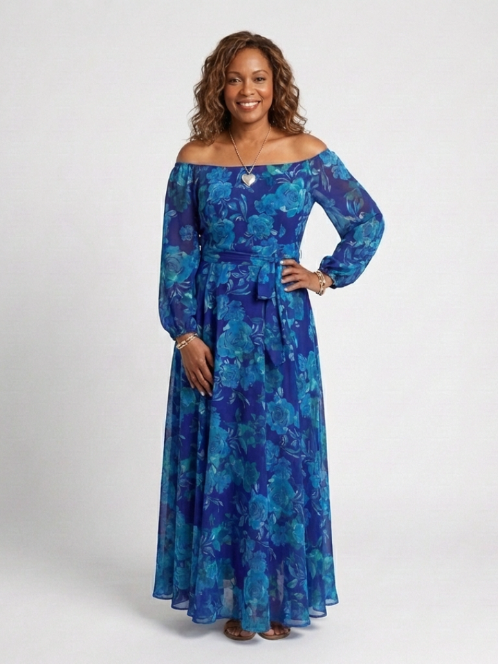 Aspen | Off-Shoulder Flower Maxi Dress
