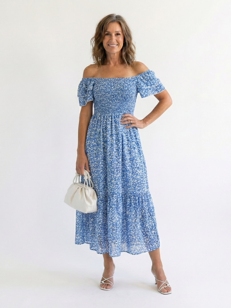 Odette | Off-Shoulder Floral Smocked Midi Dress