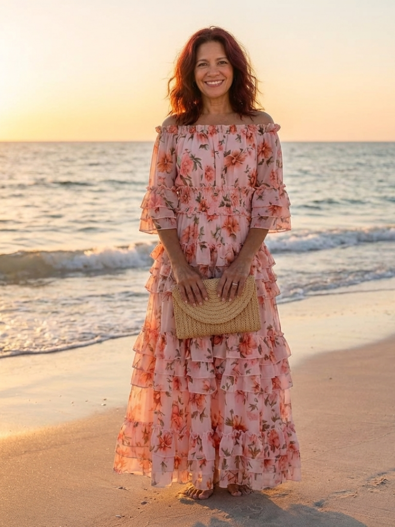 Rosalie | Off-Shoulder Floral Ruffle Tiered Maxi Dress