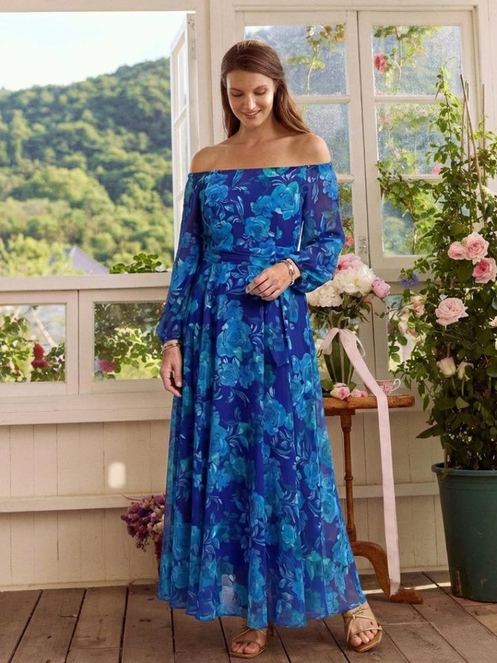 Aspen | Off-Shoulder Flower Maxi Dress