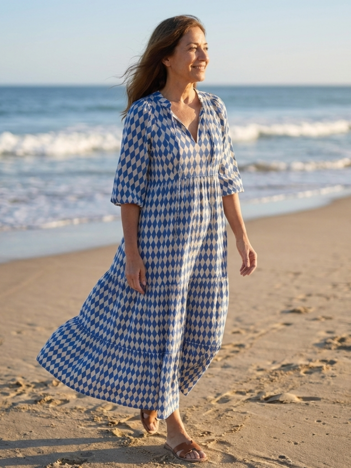 Elodie | Dress with Diamond Pattern and Tiered Skirt