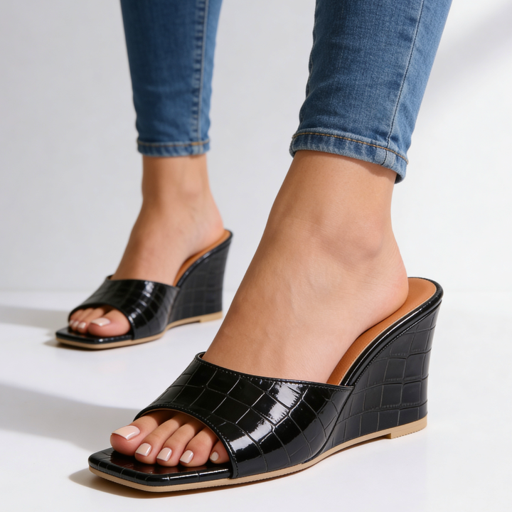 Helena | Croc Wedge Mules