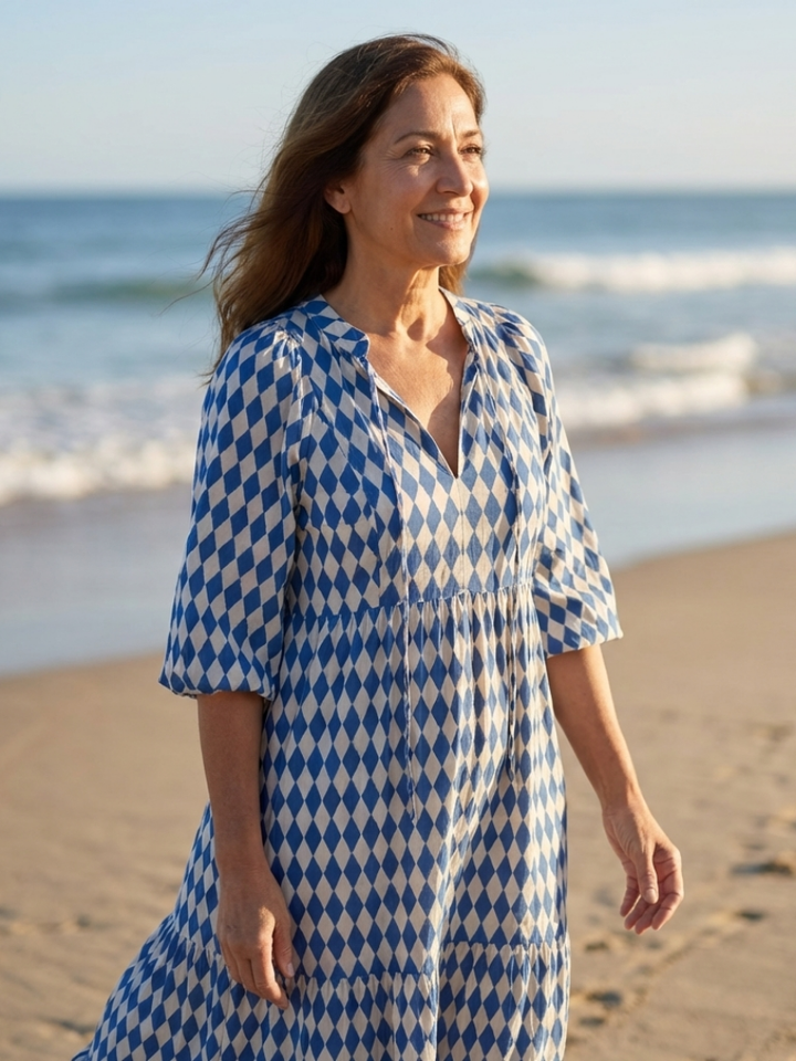 Elodie | Dress with Diamond Pattern and Tiered Skirt
