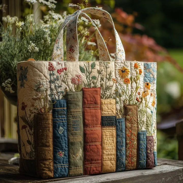 Artisan Quilted Bag - Floral and Literary Design