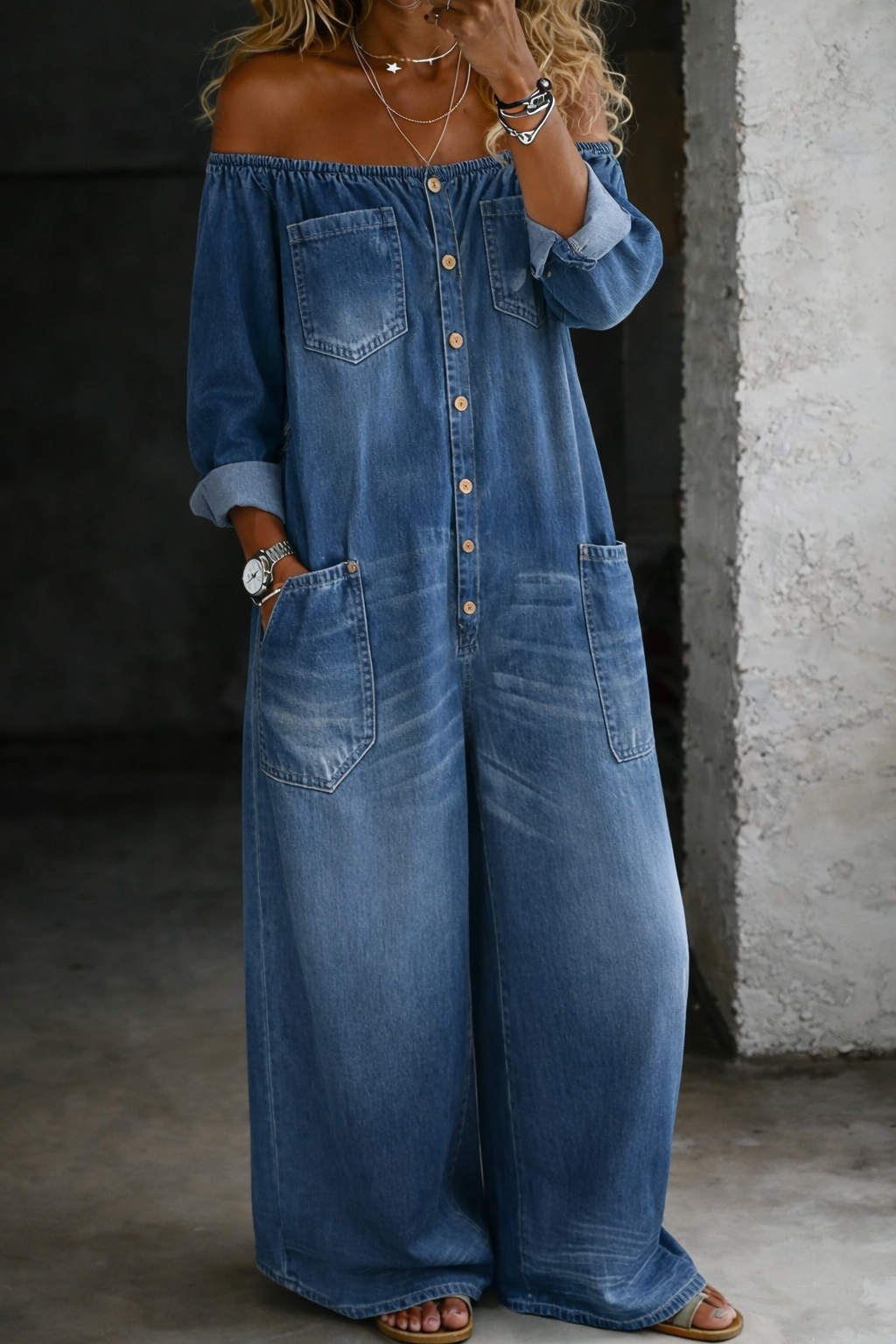 Elena | Jumpsuit with Off-Shoulder and Long Sleeves