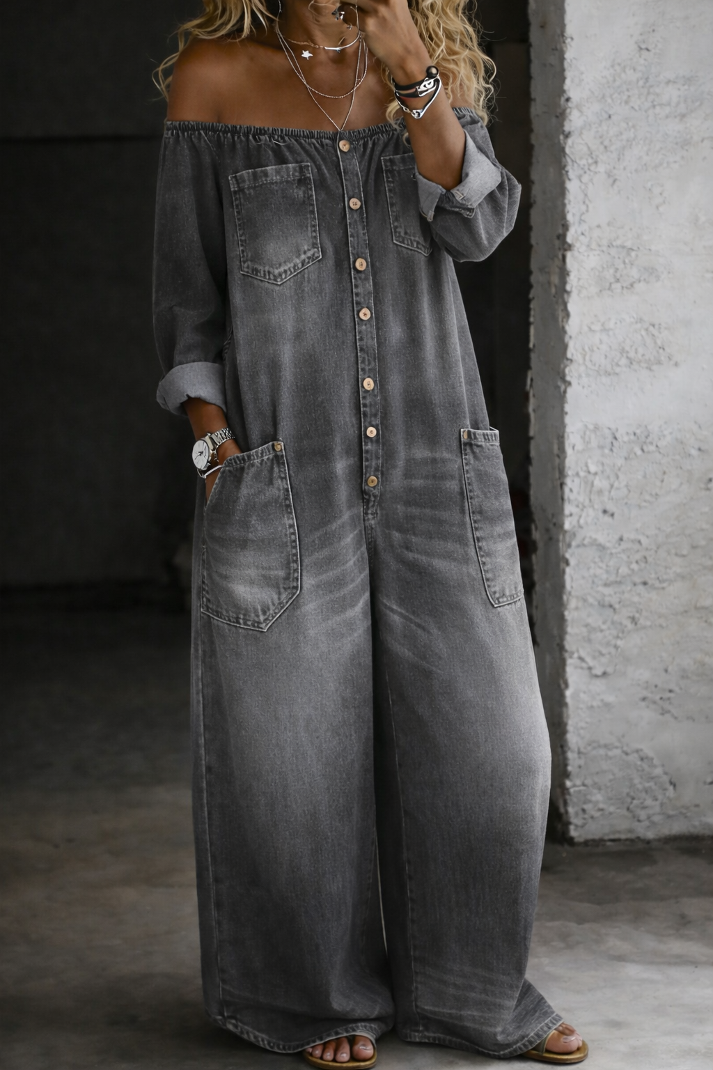 Elena | Jumpsuit with Off-Shoulder and Long Sleeves