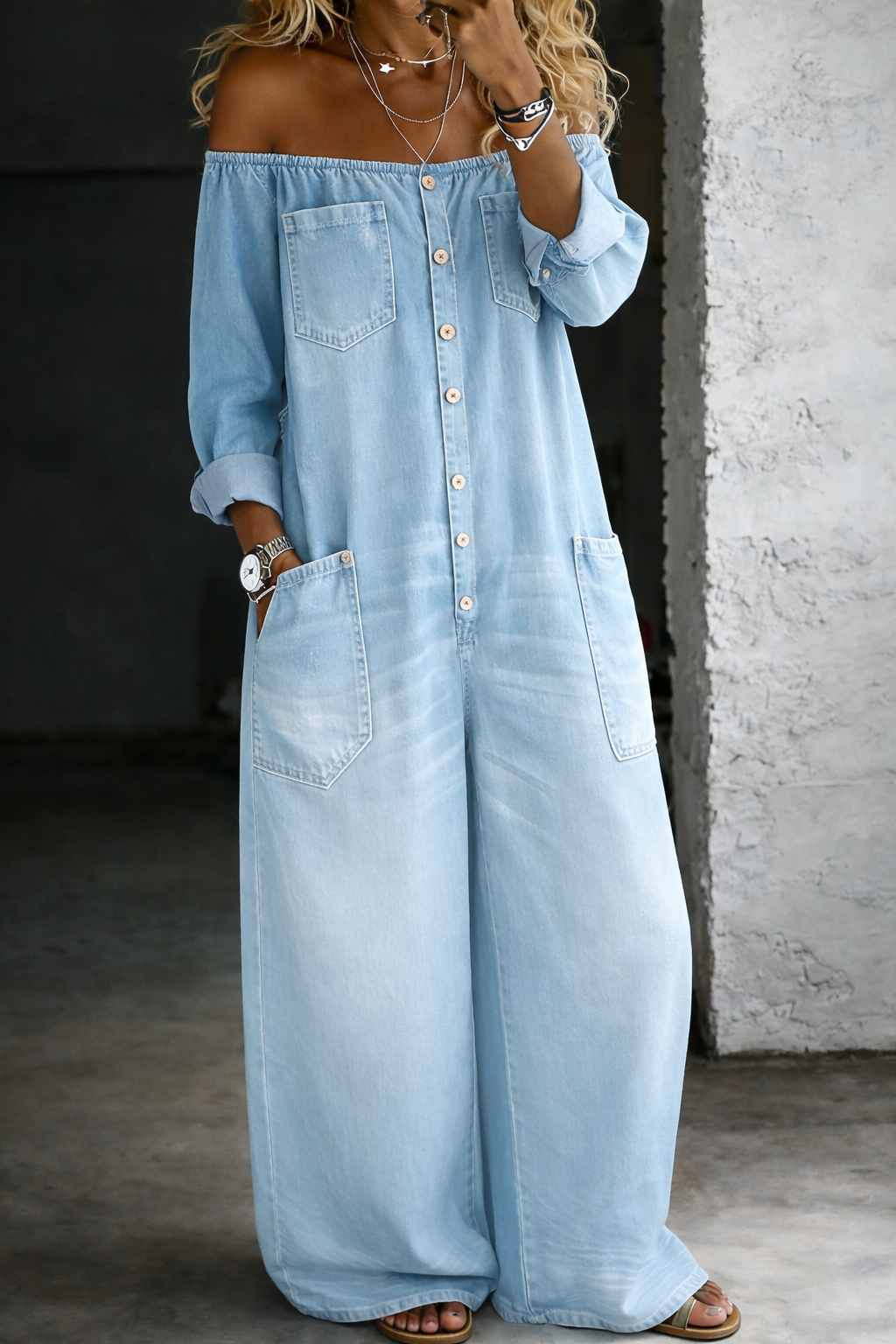 Elena | Jumpsuit with Off-Shoulder and Long Sleeves