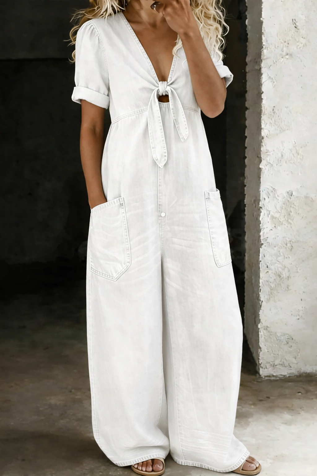 Maya | Jumpsuit with V-neck and short sleeves