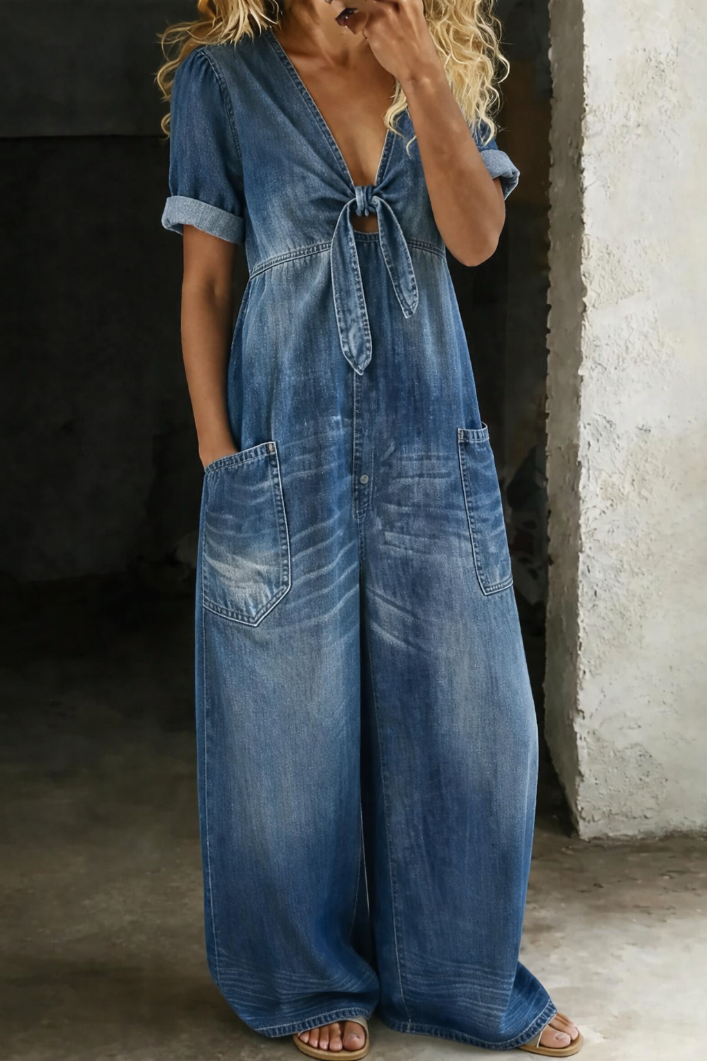 Maya | Jumpsuit with V-neck and short sleeves