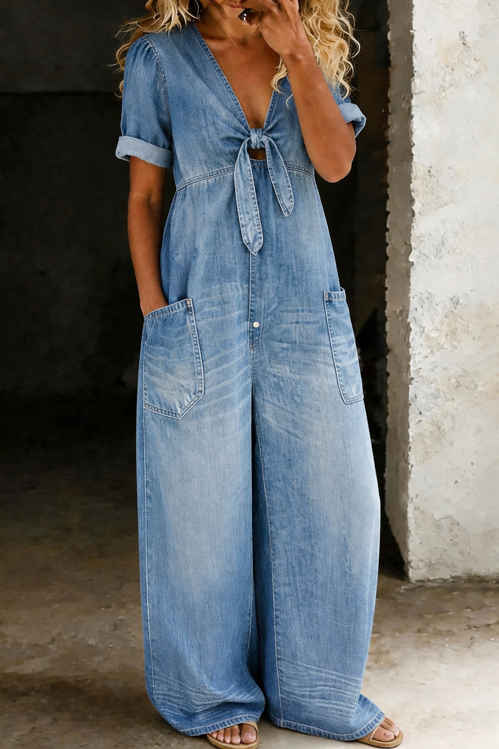 Maya | Jumpsuit with V-neck and short sleeves