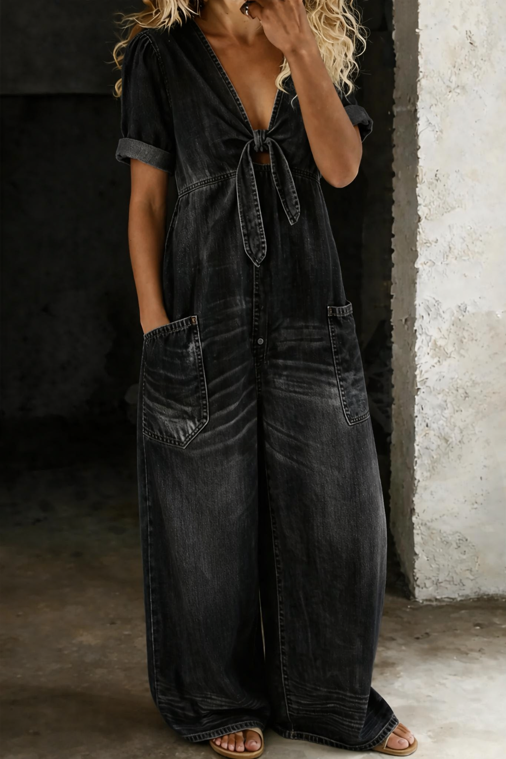 Maya | Jumpsuit with V-neck and short sleeves