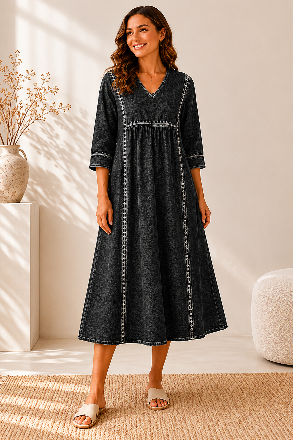 Melissa | Denim Dress with Long Sleeves and Round Neckline