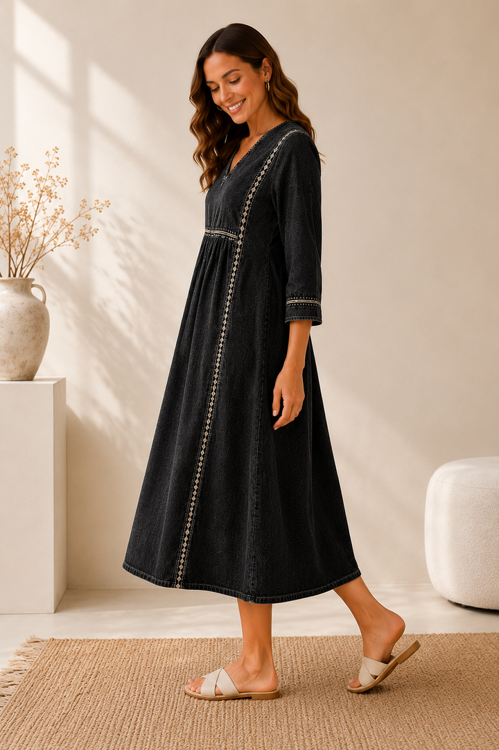 Melissa | Denim Dress with Long Sleeves and Round Neckline