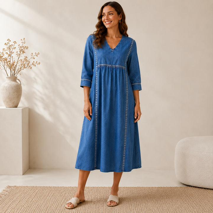 Melissa | Denim Dress with Long Sleeves and Round Neckline