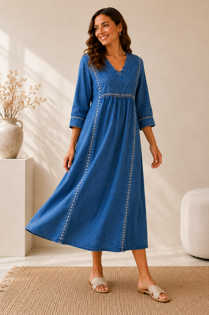 Melissa | Denim Dress with Long Sleeves and Round Neckline