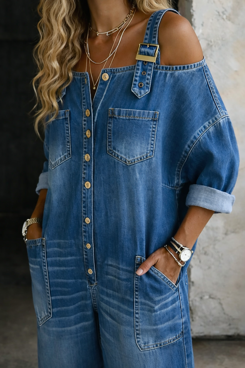 Sophia | Off-Shoulder Denim Jumpsuit