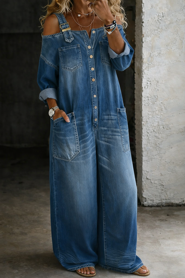 Sophia | Off-Shoulder Denim Jumpsuit