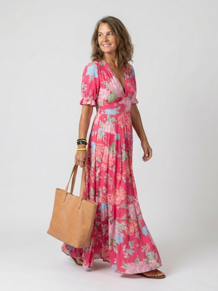 Ione | Short Sleeveless V-Neck Floral Midi Dress (copy)