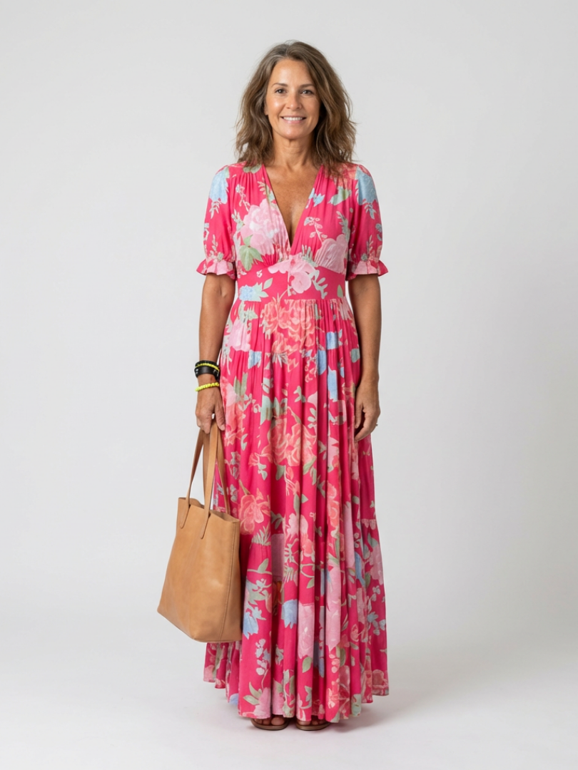 Ione | Short Sleeveless V-Neck Floral Midi Dress (copy)
