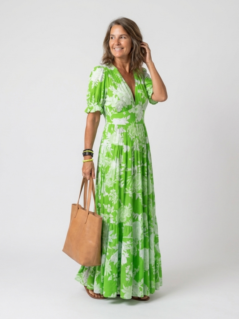 Ione | Short Sleeveless V-Neck Floral Midi Dress (copy)