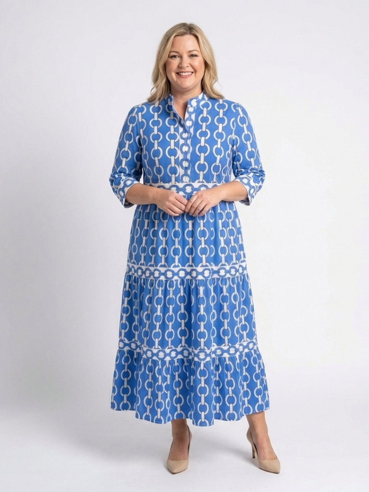 Ysolde | Midi Dress with 3/4 Sleeves and Chain Pattern