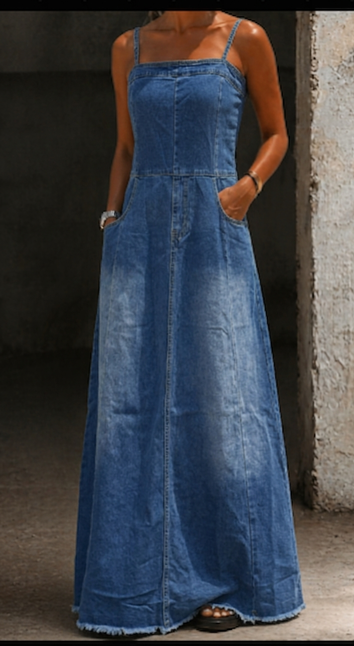 Savannah | Vintage Denim Maxi Dress