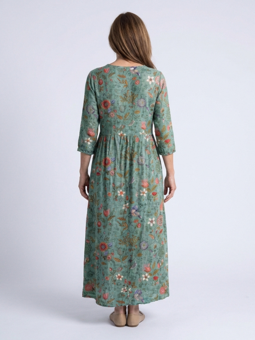 Marina | Floral V-Neck Maxi Dress with Three-Quarter Sleeves