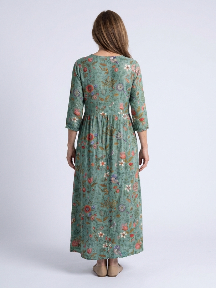 Marina | Floral V-Neck Maxi Dress with Three-Quarter Sleeves