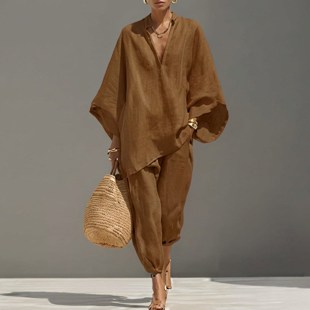 Marina | Relaxed V-Neck Top and Wide-Leg Pants Co-Ord Set